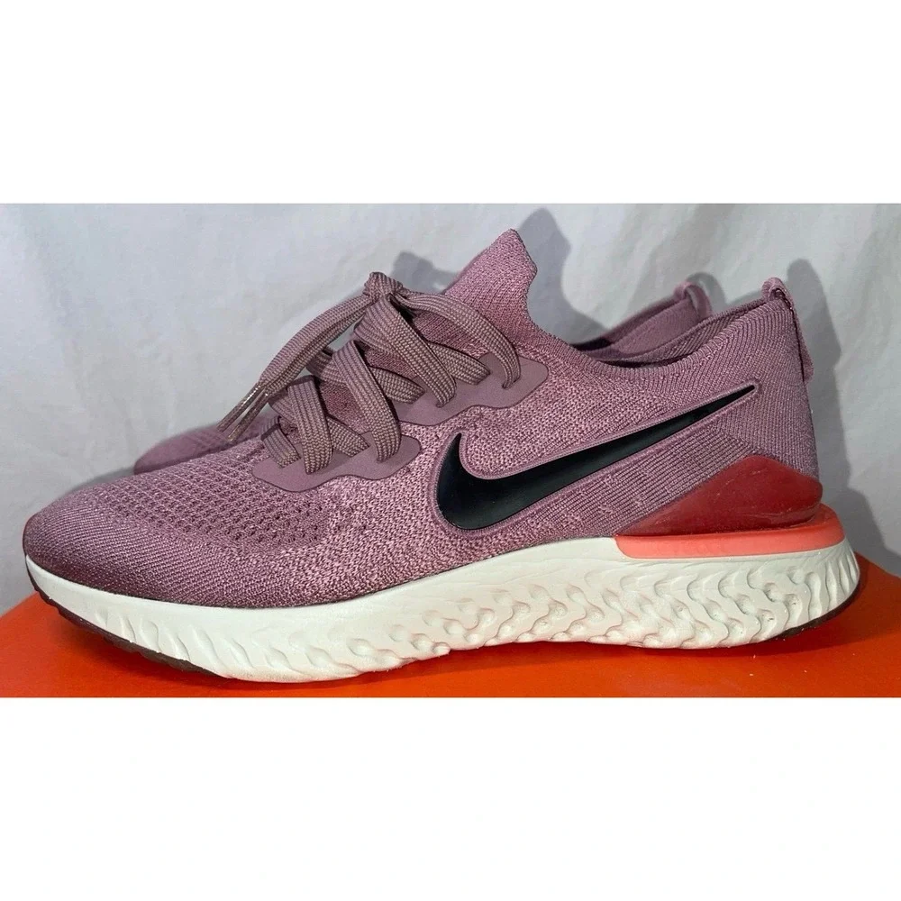 Nike Women's Epic React Flyknit 2 Plum Dust/Coral-Ember Glow Shoes,‎ 10
